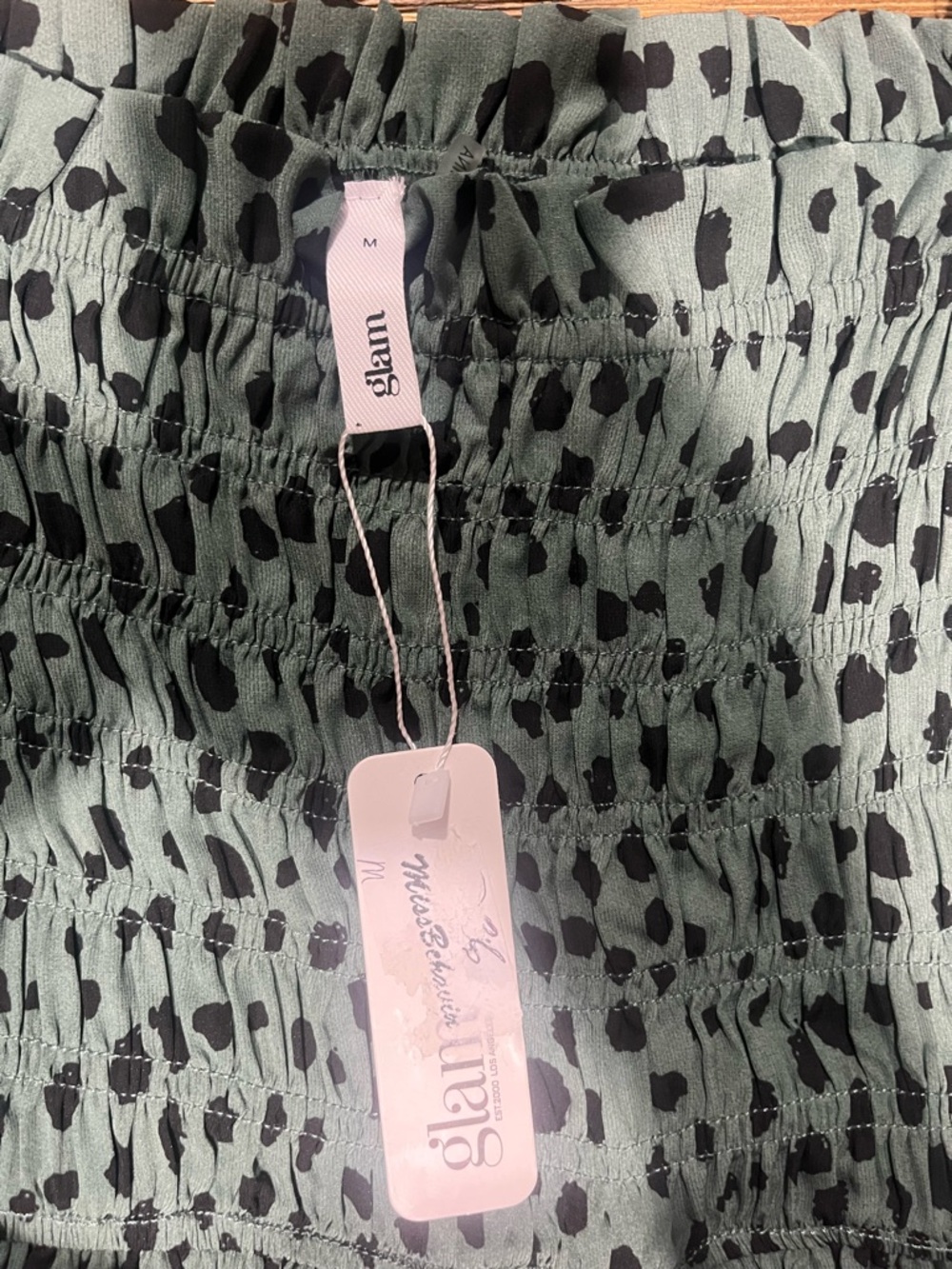 glam Sage Green Dress with Black Spot Print - Picture 2 of 4